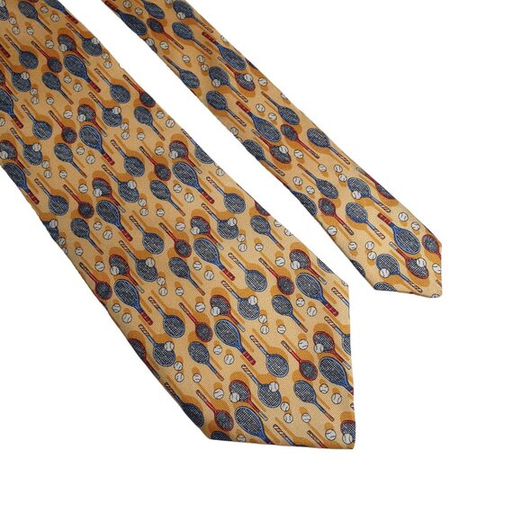 Philippe Vendome Necktie Paris Tennis Racket Balls Sports Silk France Vintage - Picture 2 of 5